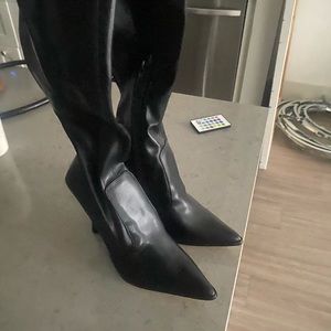 Black leather thigh high